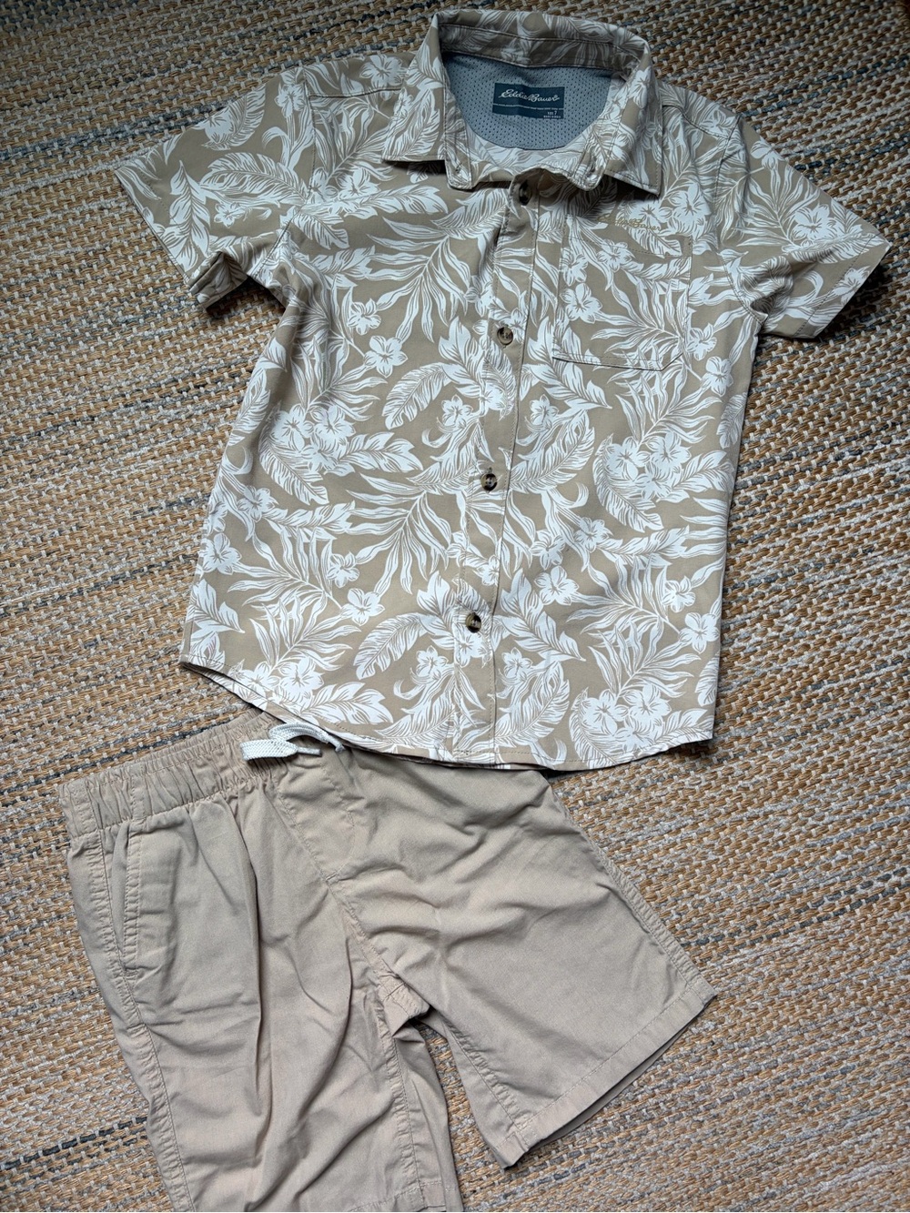Eddie Bauer Beige and White Floral Short Set